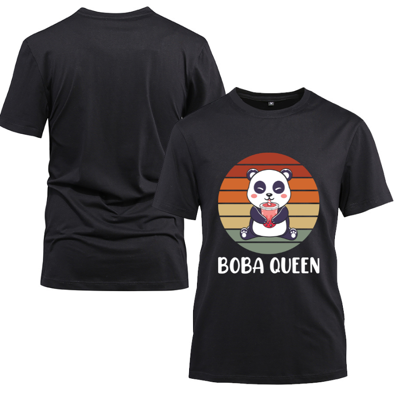 Boba Queen Bubble Tea Kawaii Panda Gifts Cotton Black Short Sleeve T-Shirt