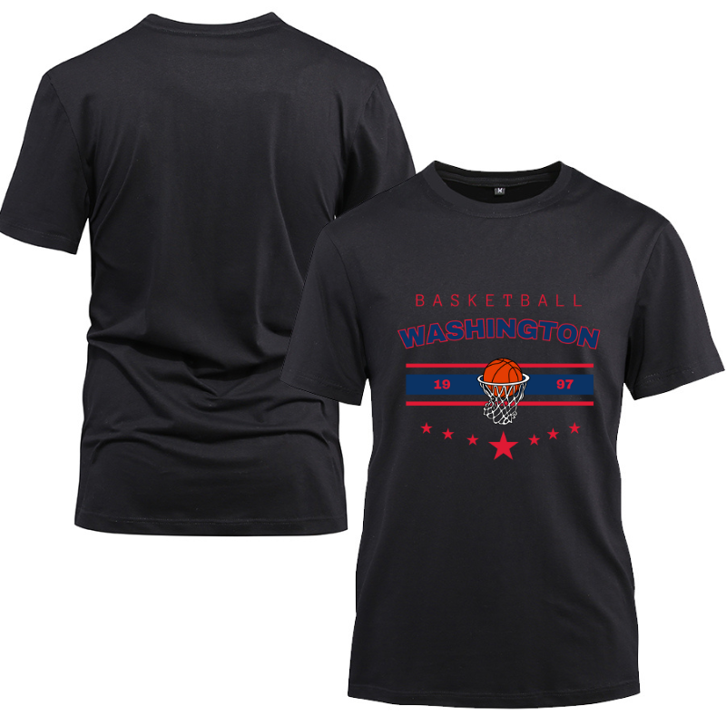Basketball Washington 1997 Cotton Black Short Sleeve T-Shirt