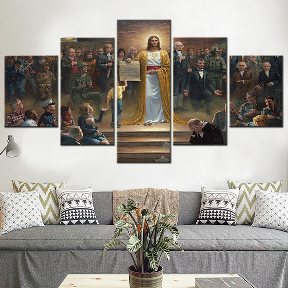 Jesus Preached love design 5 Panels Painting Canvas Wall Decoration