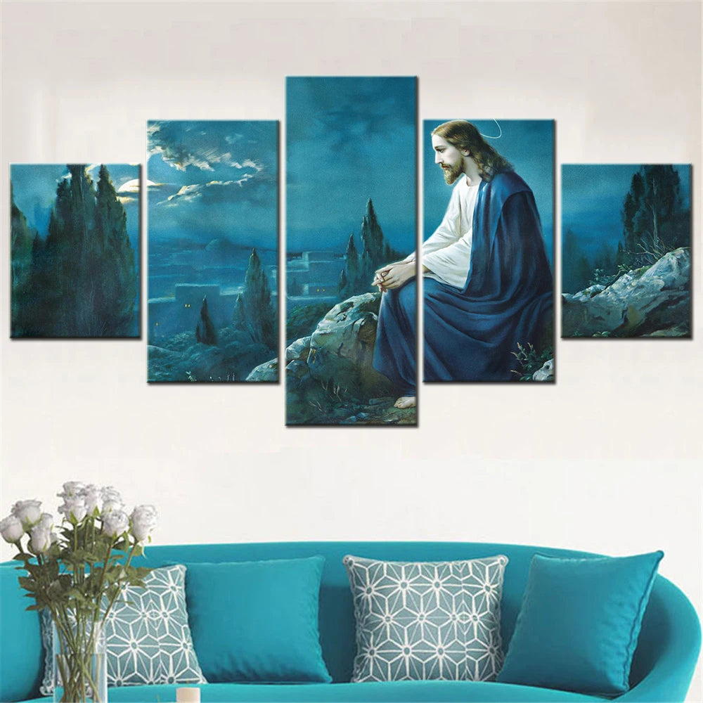Prayer Jesus Gethsemane Garden 5 Panels Painting Canvas Wall Decoration