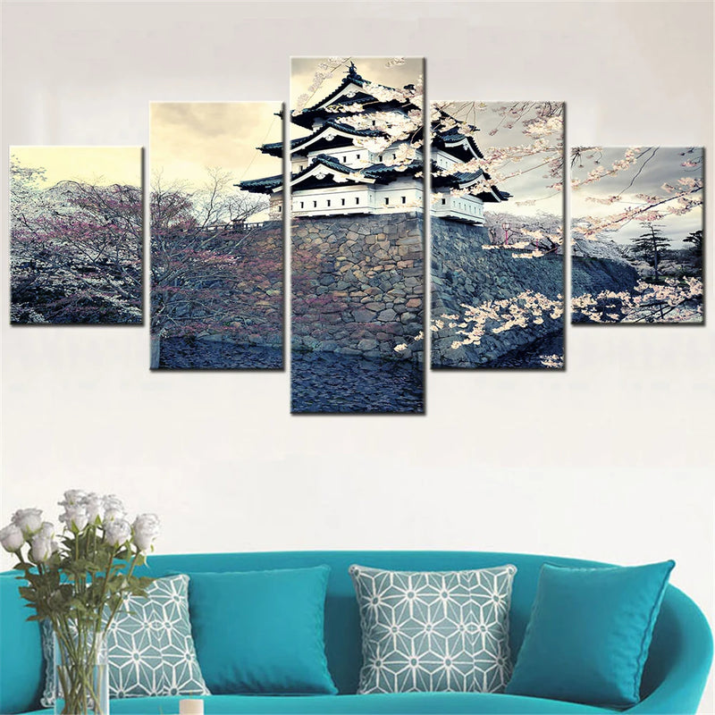 Japan Hirosaki Castle cute 5 Panels Painting Canvas Wall Decoration