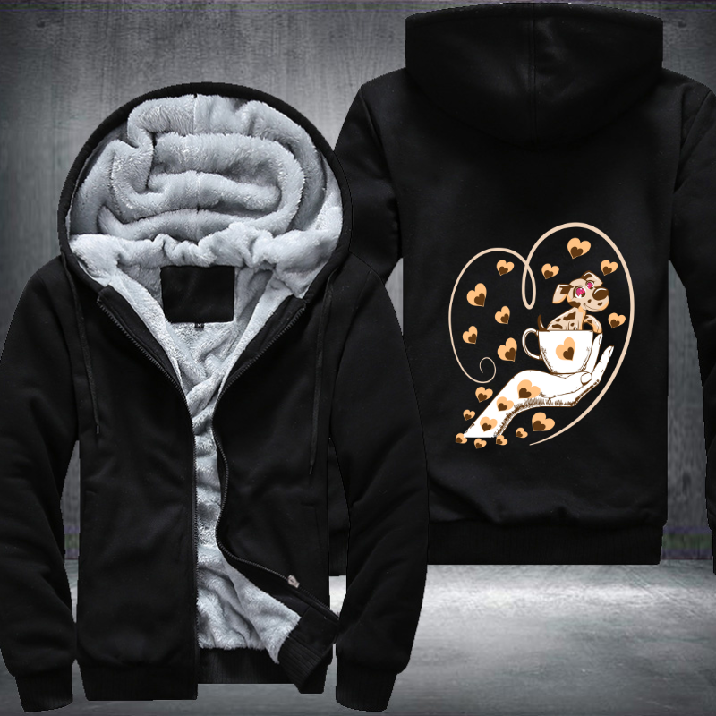 Hand hold A Dog of coffee Fleece Hoodies Jacket