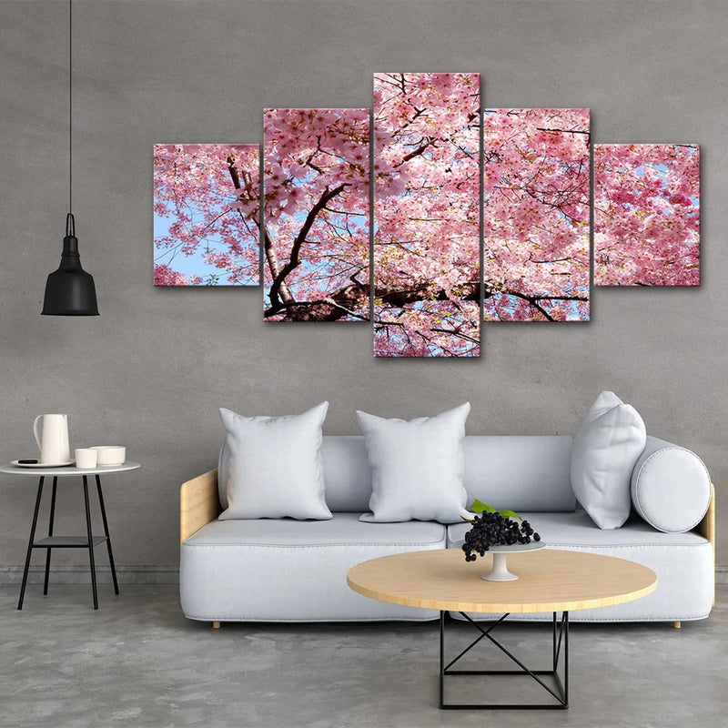 Flower Cherry Blossom 5 Panels Painting Canvas Wall Decoration