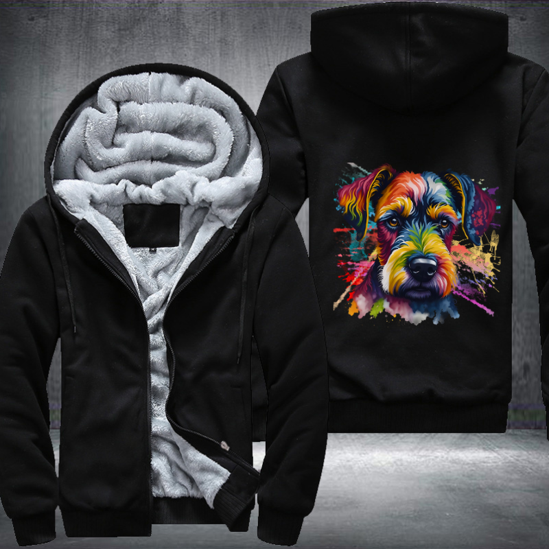 Rainbow Miniature Schnauzer dog Watercolour design Fleece Hoodies Jacket