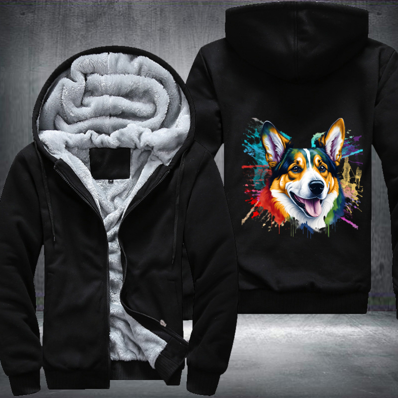 Rainbow Welsh Corgi dog Watercolour Fleece Hoodies Jacket