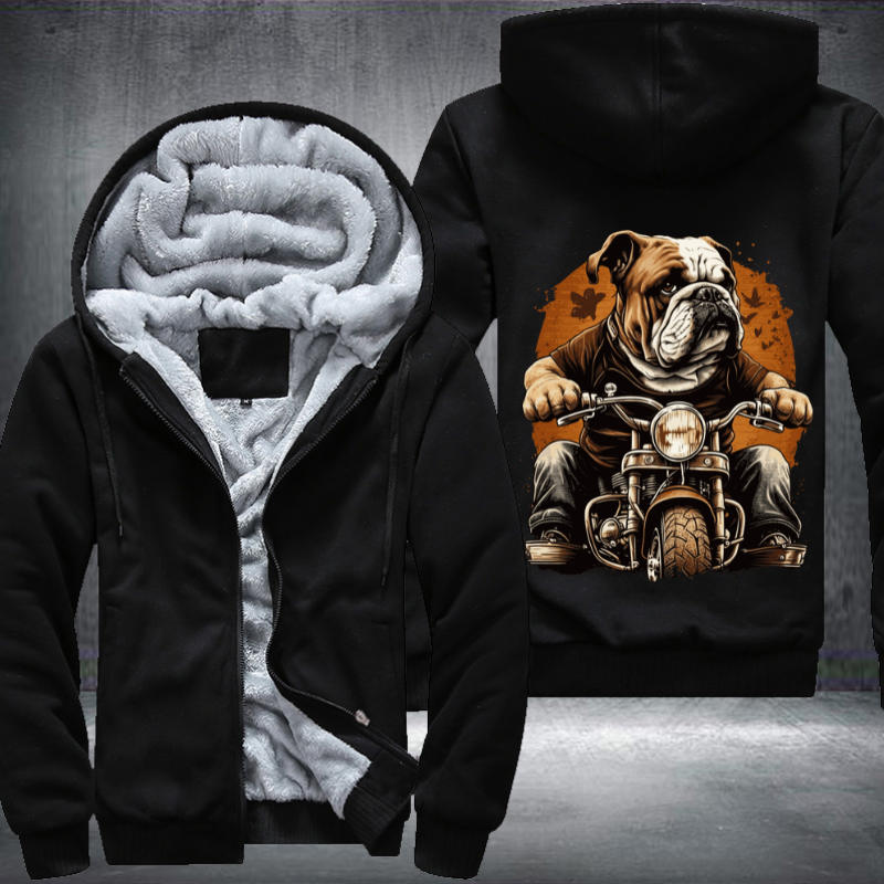 Bulldog Ridding A Motorcycle Fleece Hoodies Jacket