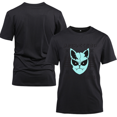 Anime Japanese Streetwear Please be quiet Cotton Black Short Sleeve T-Shirt