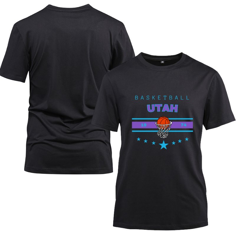 Basketball Utah 1974 Cotton Black Short Sleeve T-Shirt