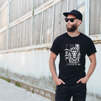 Jesus Faith Over Fear Design Cotton Black Short Sleeve T-Shirt