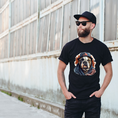 Animal Hiphop Graphic Funny Bulldog Cotton Black Short Sleeve T-Shirt