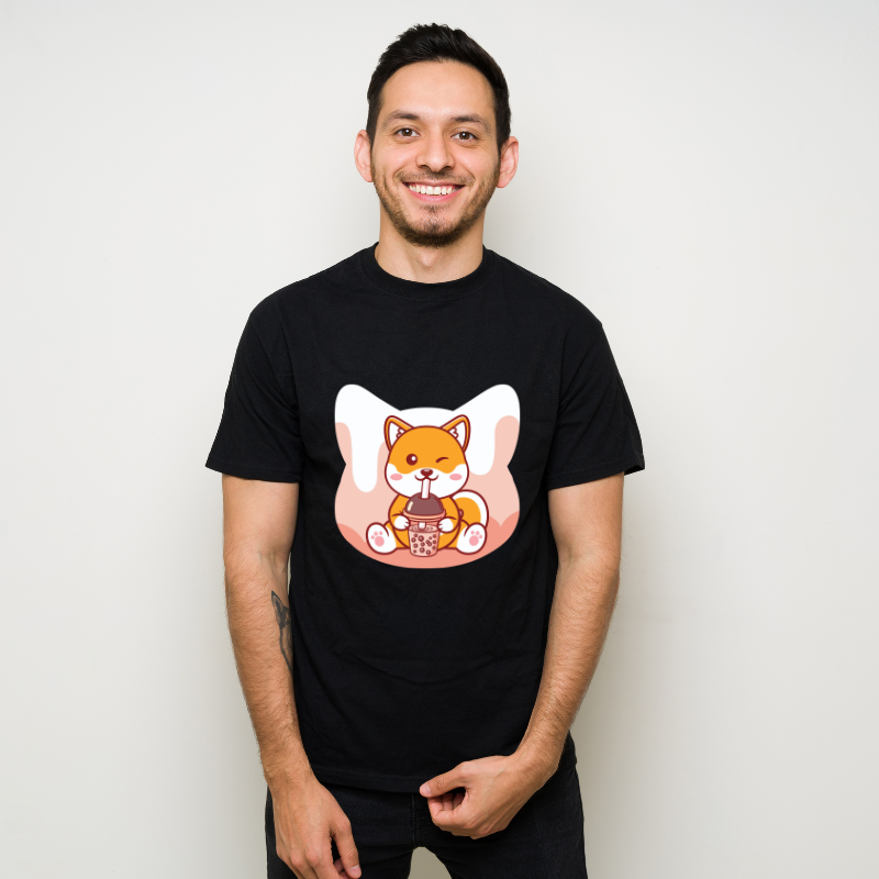 Kawaii Shiba Inu Dog Boba Anime Japan Cotton Black Short Sleeve T-Shirt