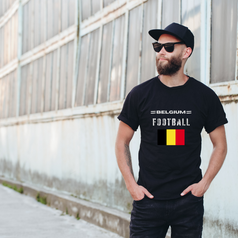 Belgium Football Cotton Black Short Sleeve T-Shirt