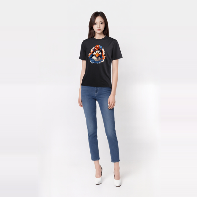 Animal Hiphop Graphic Funny Cute Duck Cotton Black Short Sleeve T-Shirt