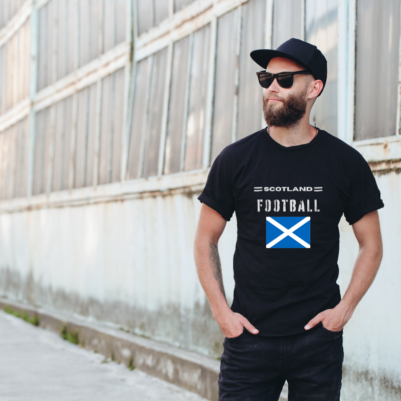 Scotland Football Cotton Black Short Sleeve T-Shirt