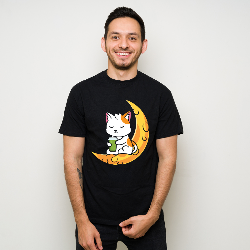 Warabi Mochi Drink Space Neko Cute Cotton Black Short Sleeve T-Shirt