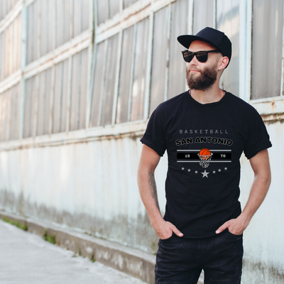 Basketball San Antonio 1976 Cotton Black Short Sleeve T-Shirt