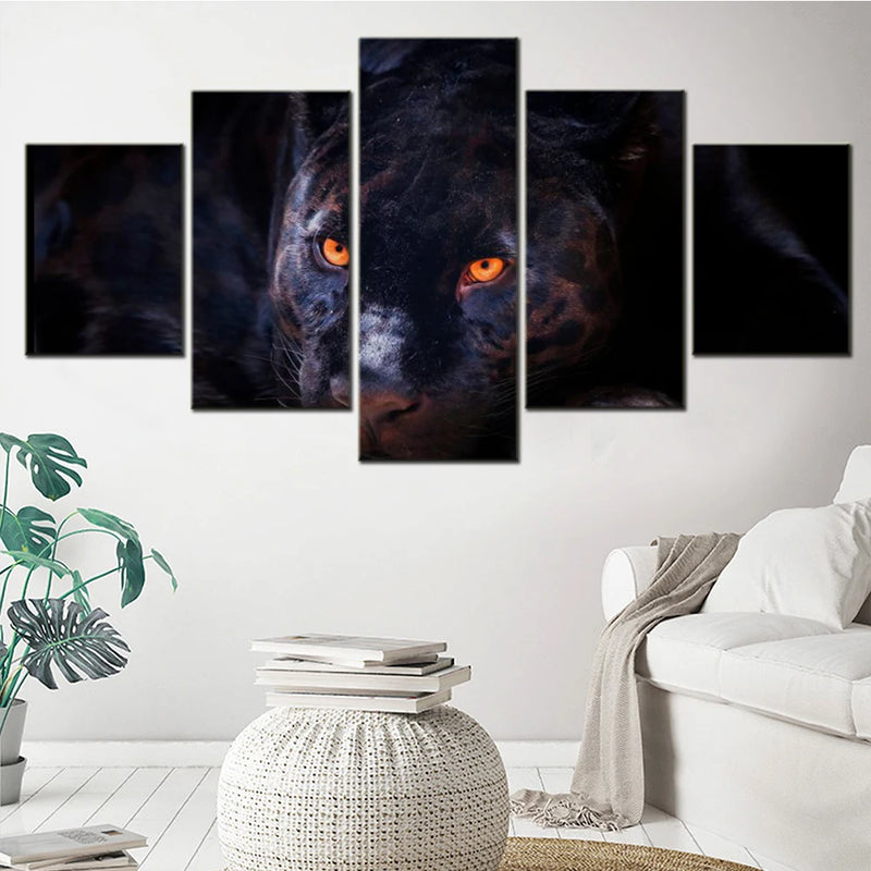 Black Panther 5 Panels Painting Canvas Wall Decoration