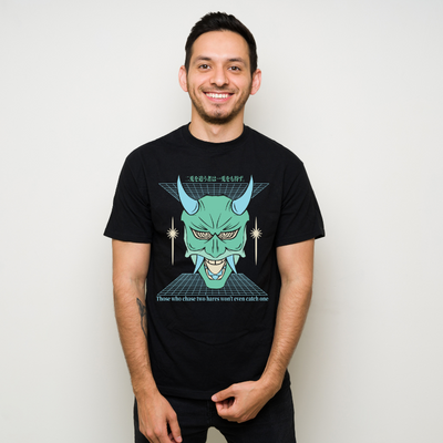 Anime Japanese Streetwear Those who chase two hares Cotton Black Short Sleeve T-Shirt