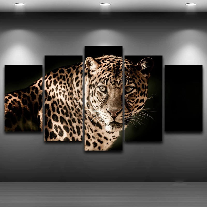 The Cool Leopard Nordic Modern 5 Panels Painting Canvas Wall Decoration