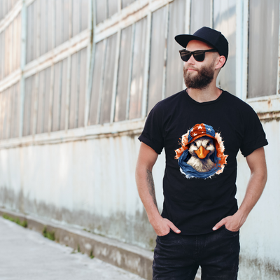 Animal Hiphop Graphic Funny Cute Duck Cotton Black Short Sleeve T-Shirt