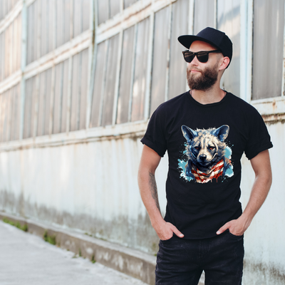 Animal Hiphop Graphic Wolf Cotton Black Short Sleeve T-Shirt