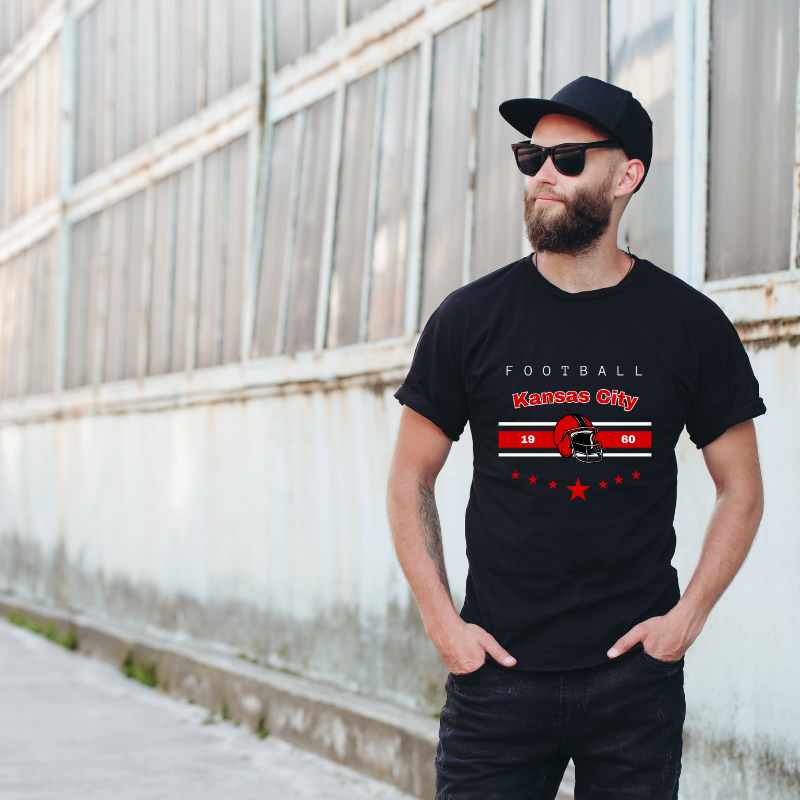 Football Kansas City 1960 Cotton Black Short Sleeve T-Shirt