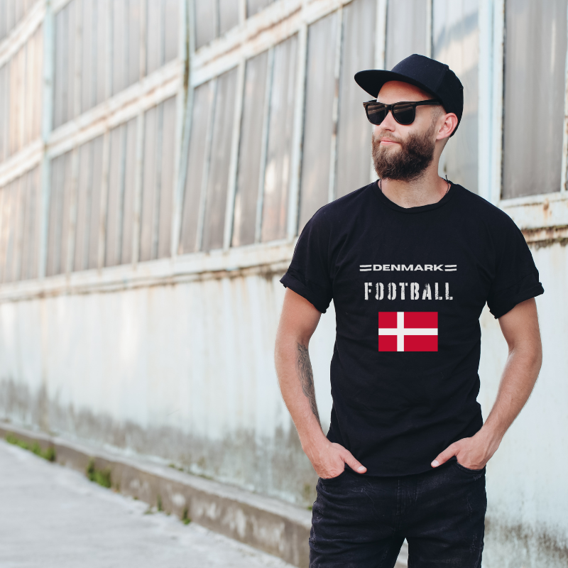 Denmark Football Cotton Black Short Sleeve T-Shirt