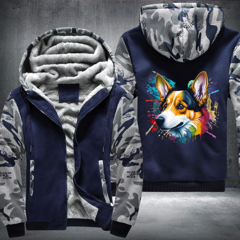 Rainbow Welsh Corgi dog Watercolour design Fleece Hoodies Jacket