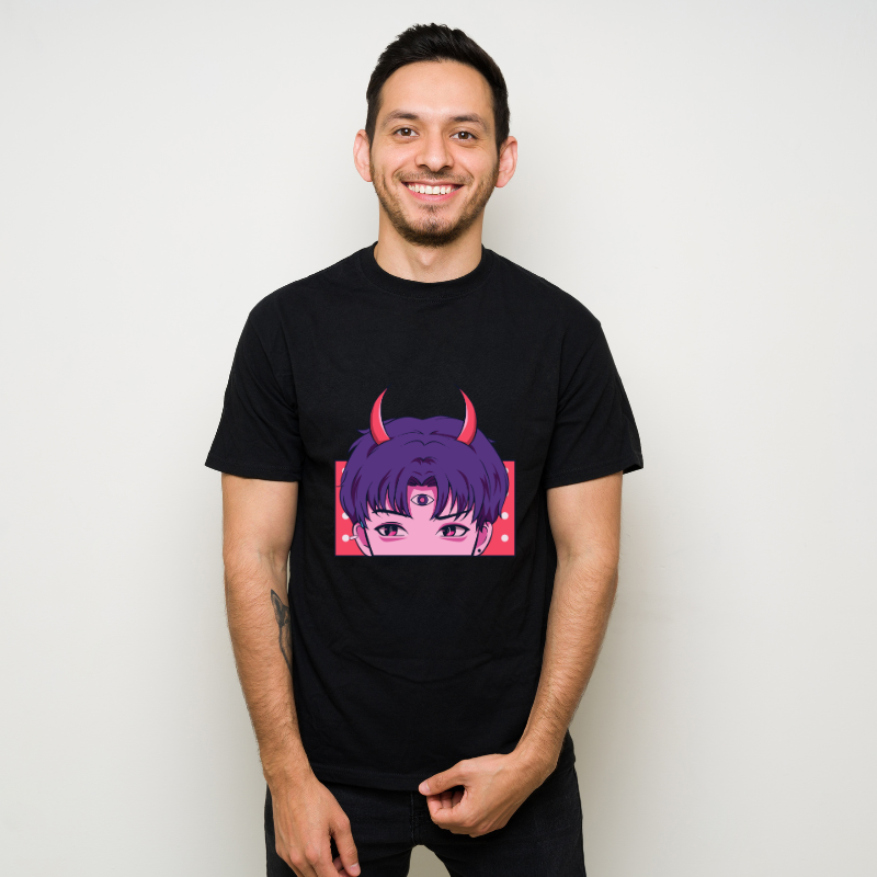 Anime Japanese Three Eye Cotton Black Short Sleeve T-Shirt