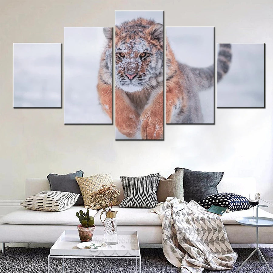 Siberian Tiger Snow Winter 5 Panels Painting Canvas Wall Decoration