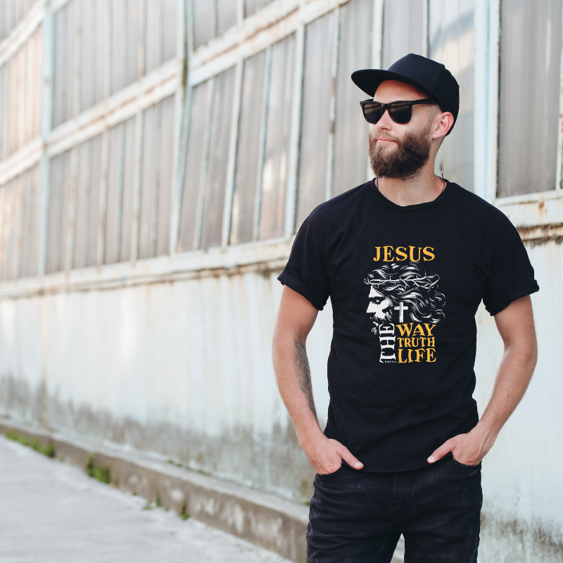 Jesus The Way Truth Life Cotton Black Short Sleeve T-Shirt