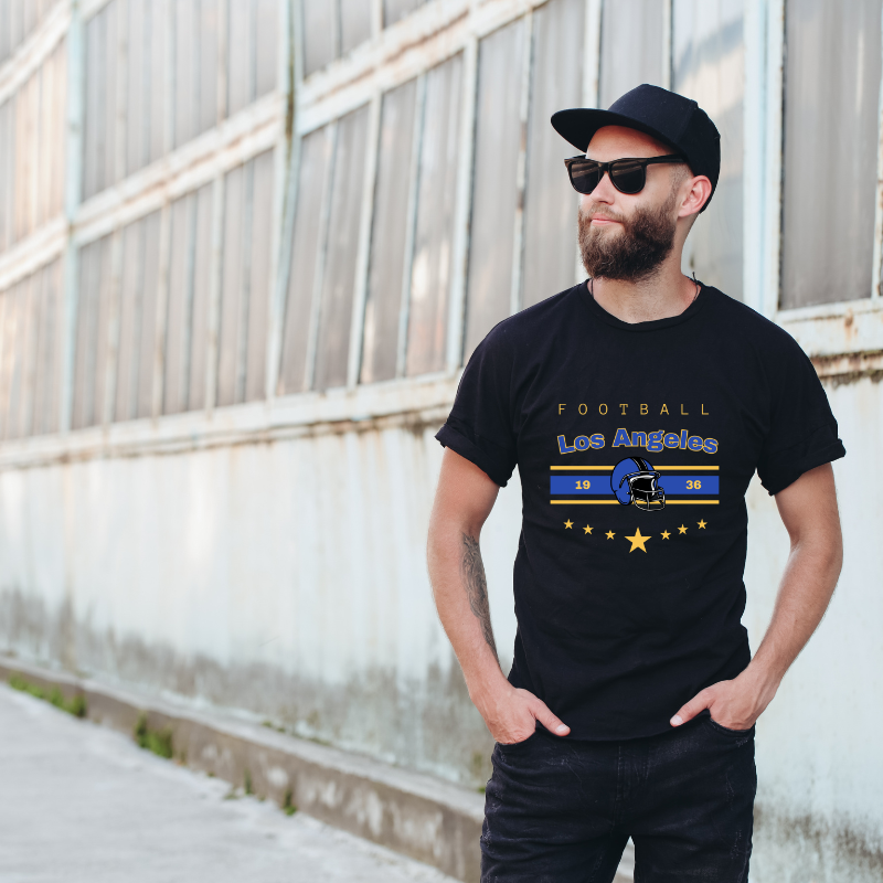 Football Los Angeles 1936 Cotton Black Short Sleeve T-Shirt