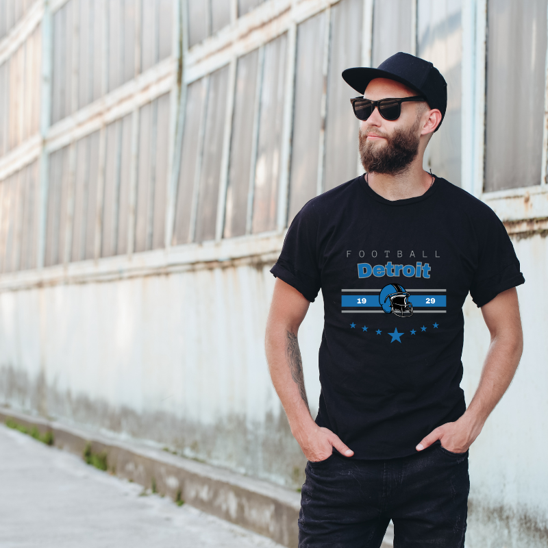 Football Detroit 1929 Cotton Black Short Sleeve T-Shirt