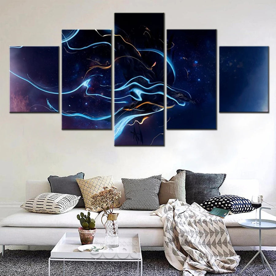 Colorful Stars Galaxy 5 Panels Painting Canvas Wall Decoration