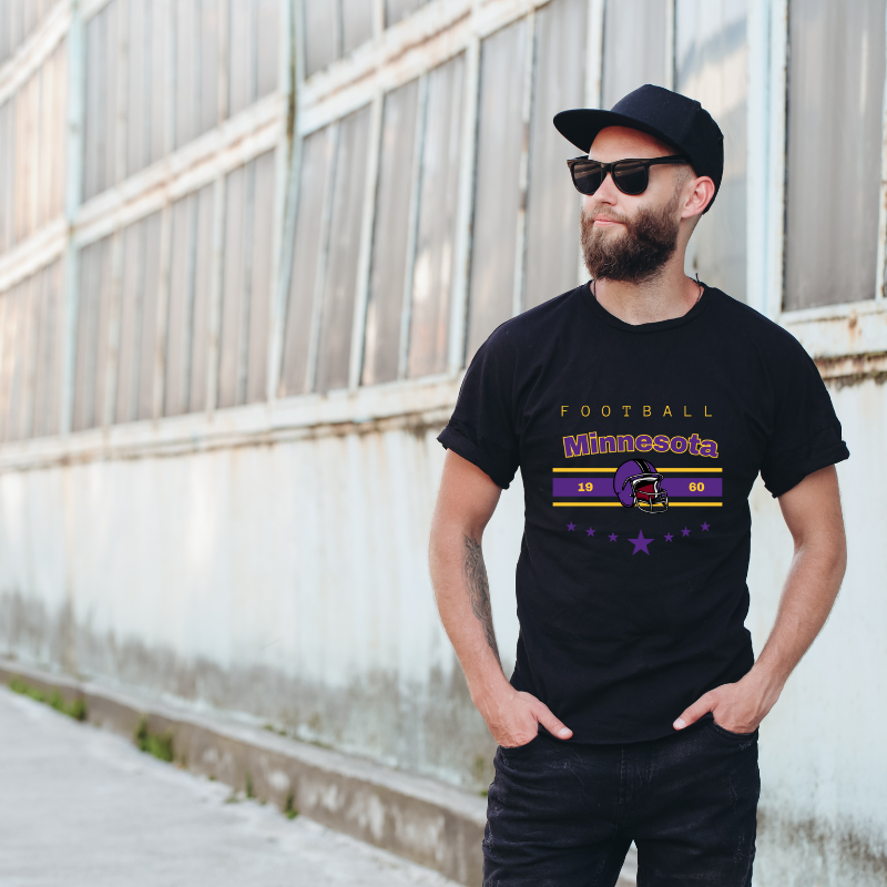 Football Minnesota 1960 Cotton Black Short Sleeve T-Shirt