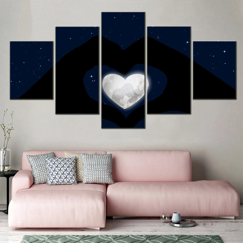 Love Heart Stars 5 Panels Painting Canvas Wall Decoration