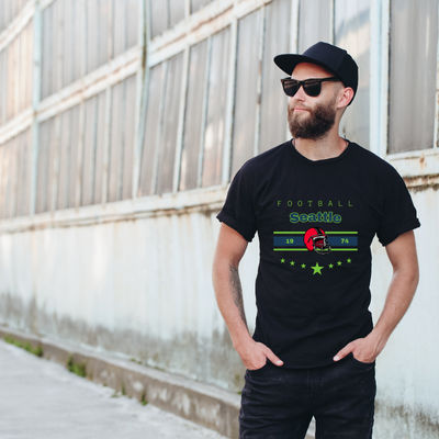 Football Seattle 1974 Cotton Black Short Sleeve T-Shirt