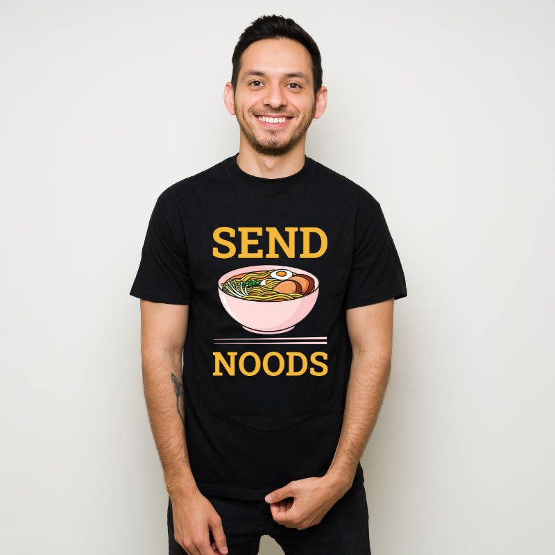 Send Noods Distressed Funny Ramen Noodle Cotton Black Short Sleeve T-Shirt