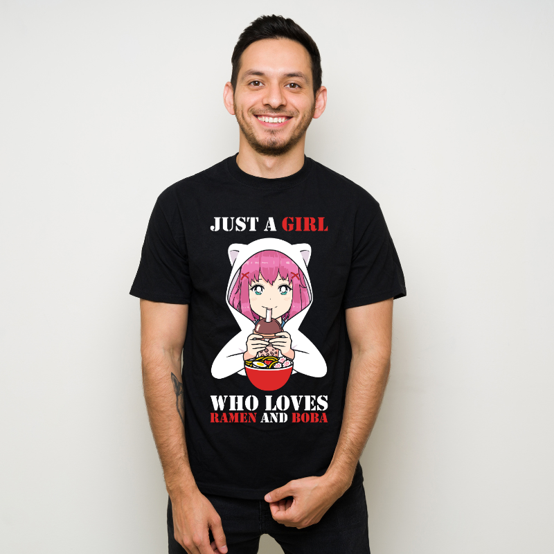 Just a girl who loves Ramen and Boba Cotton Black Short Sleeve T-Shirt