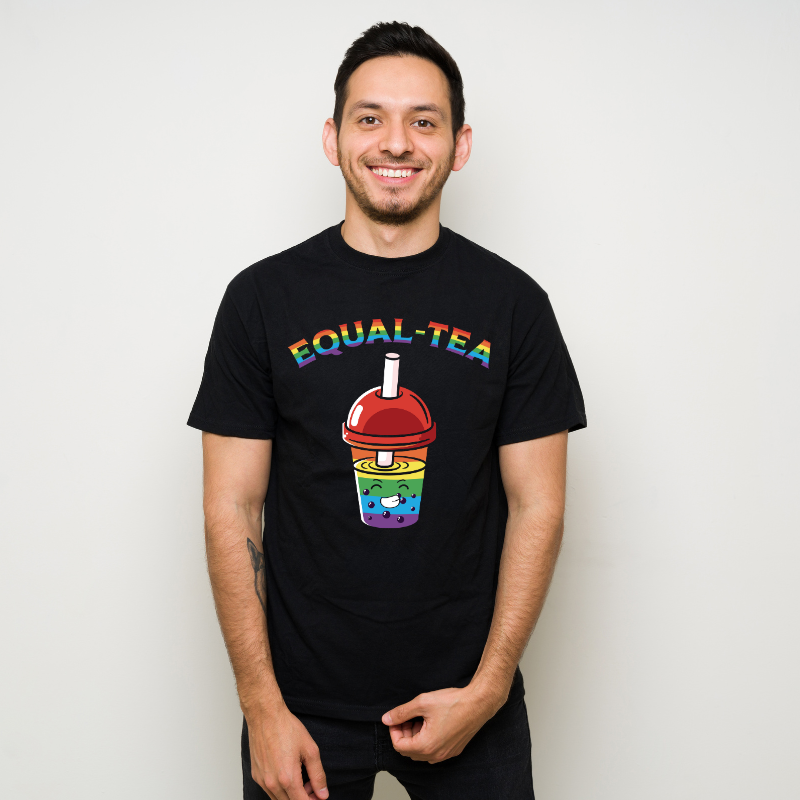 Bubble Tea Boba LBGT Gay Pride Rainbow Cotton Black Short Sleeve T-Shirt