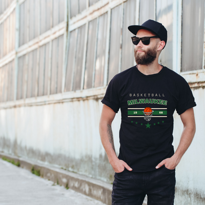 Basketball Milwaukee 1968 Cotton Black Short Sleeve T-Shirt