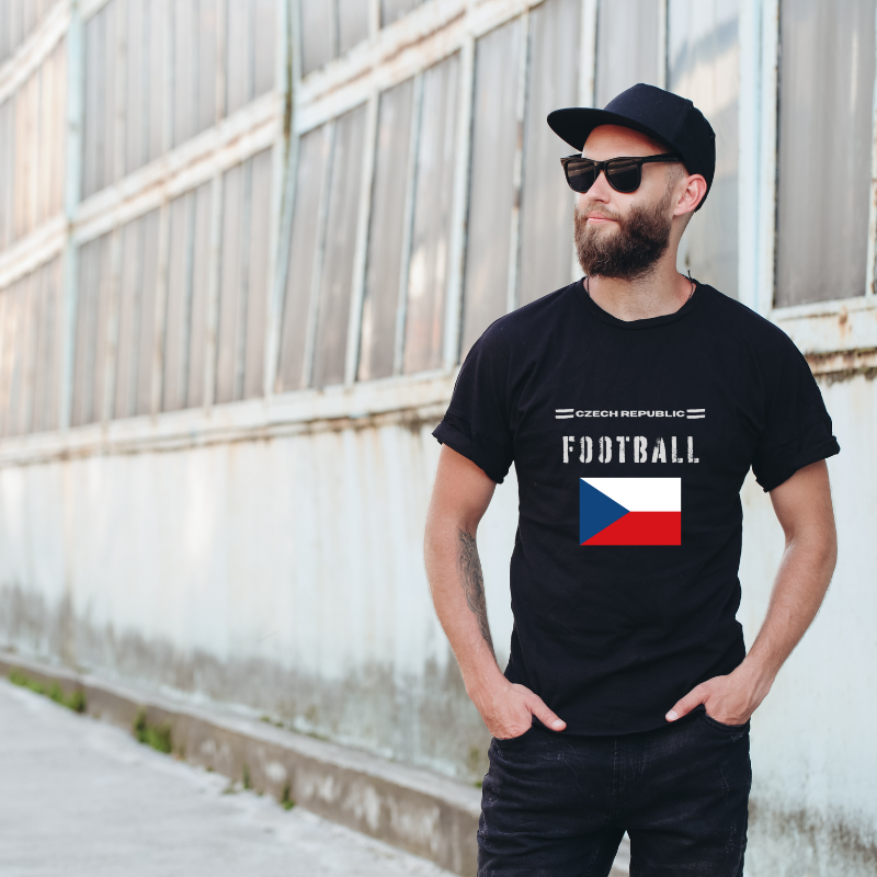 Czech Republic Football Cotton Black Short Sleeve T-Shirt