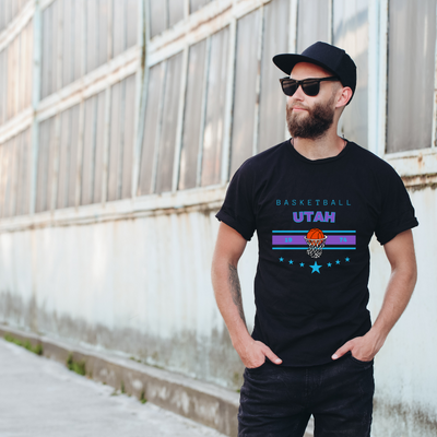 Basketball Utah 1974 Cotton Black Short Sleeve T-Shirt