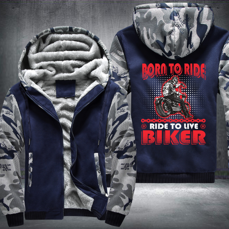 Born To Ride Ride To Live Biker Fleece Hoodies Jacket