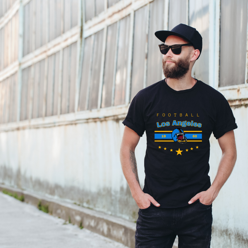 Football Los Angeles 1960 Cotton Black Short Sleeve T-Shirt