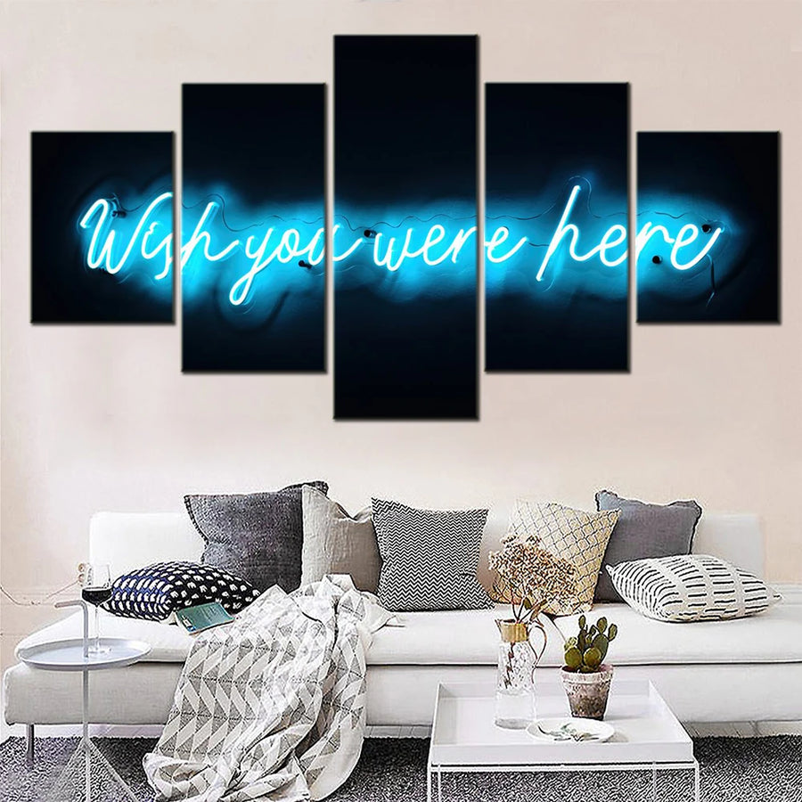 Quotes Wish You Were Here 5 Panels Painting Canvas Wall Decoration