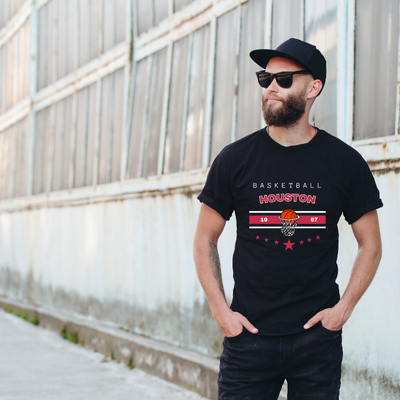 Basketball Houston 1967 Cotton Black Short Sleeve T-Shirt