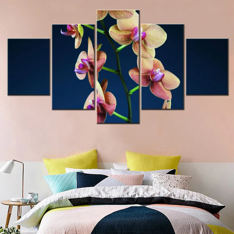 Orchid flowers Blue Background 5 Panels Painting Canvas Wall Decoration