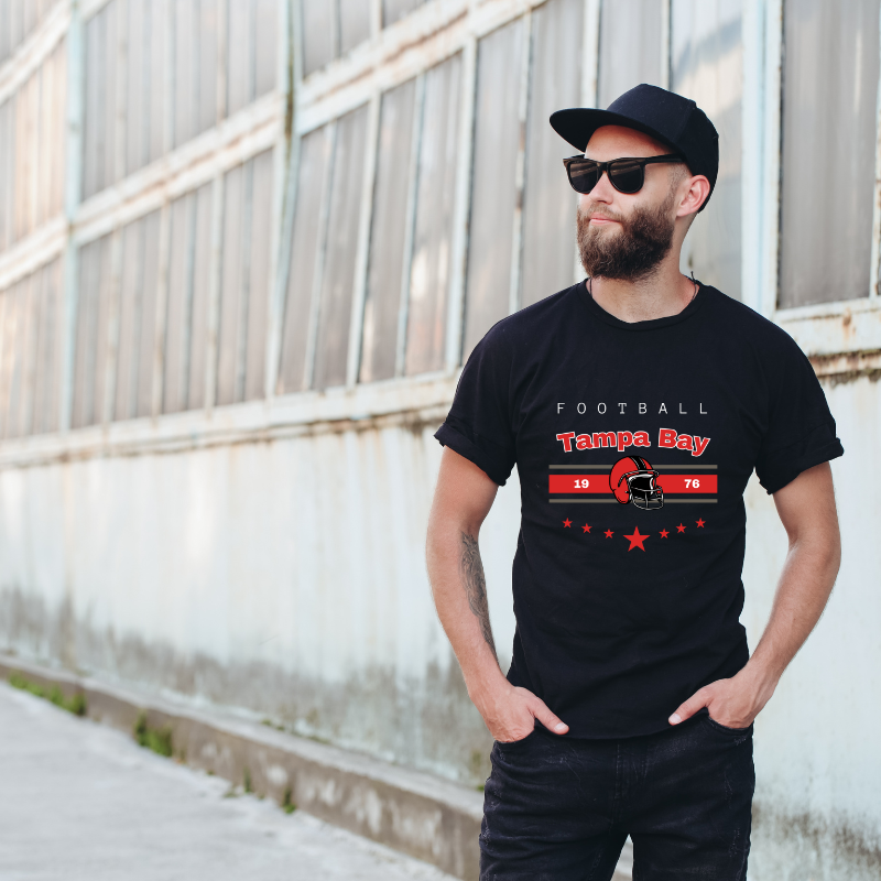 Football Tampa Bay 1976 Cotton Black Short Sleeve T-Shirt