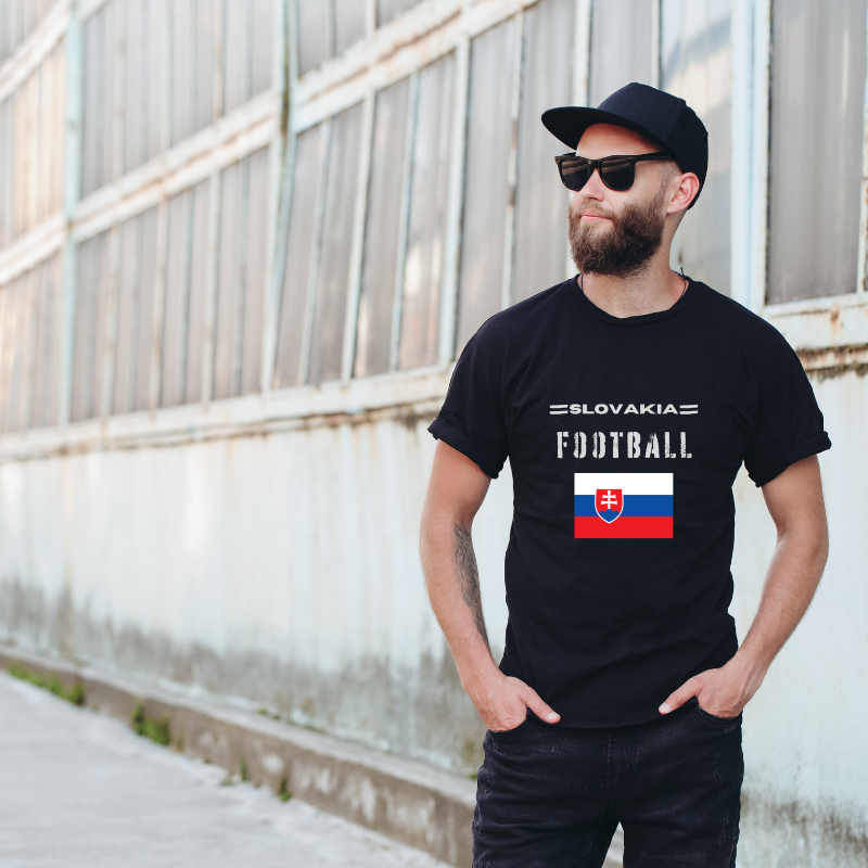 Slovakia Football Cotton Black Short Sleeve T-Shirt